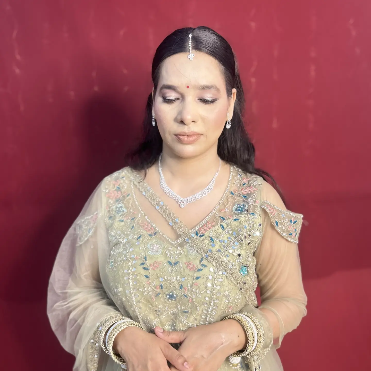 Nude lehenga engagement look — Patna