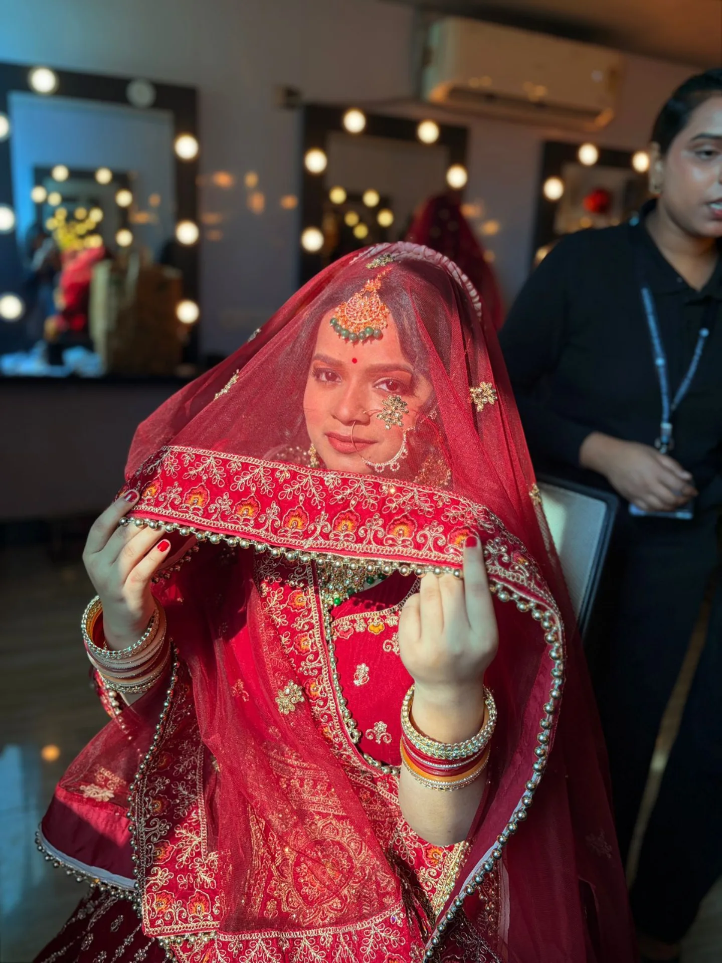 Red bridal frontal with nath — Patna