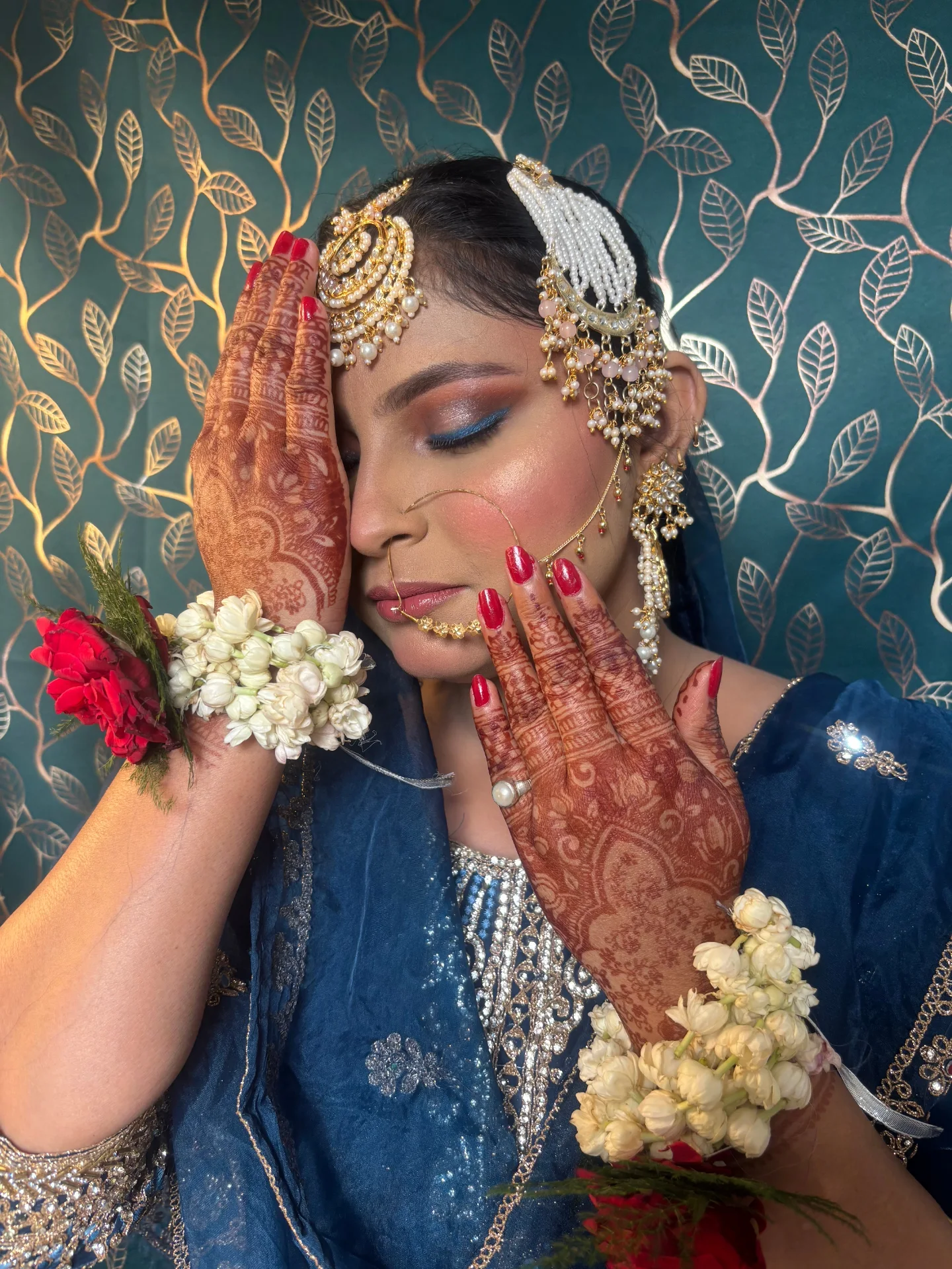 Blue bridal mehendi hands — Patna
