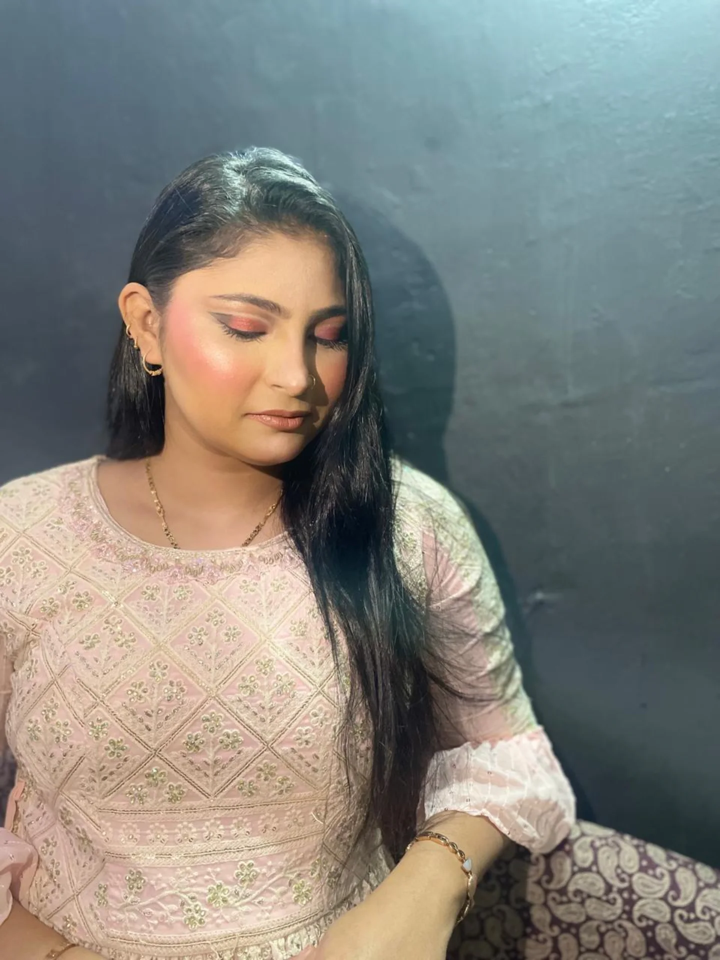 Soft glam pink lehenga makeup — Patna